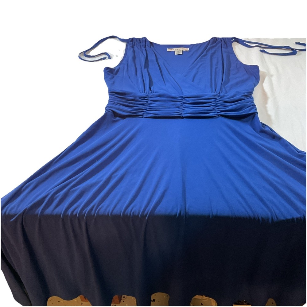 AA Studio Blue‎ Sleeveless Ruched Waist Fit&Flare Stretch Midi Dress Sz12 J68